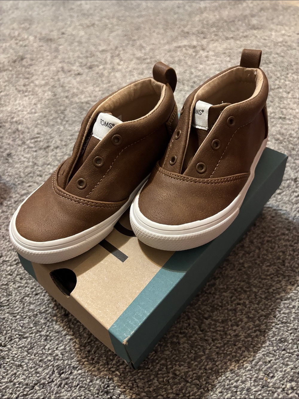 TOMS Kids Brown Canvas Slip-On Sneakers with White Soles